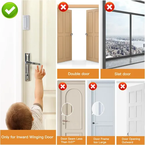 Vista 8 de Cerradura de refuerzo de seguridad para puerta doméstica, paquete de 1 cerradura de puerta delantera blanca mejorada para seguridad de niños que