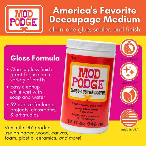 Vista 2 de Mod Podge Sellador Brillante, Pegamento y Acabado: Solución Todo en Uno para Manualidades - Secado Rápido, Fácil de Limpiar, para Madera, Papel