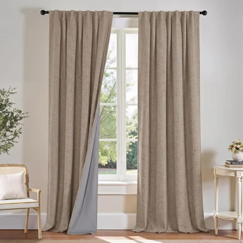 Vista 29 de PONY DANCE Cortinas de lino 100% opacas de 63 pulgadas de largo para dormitorio, sala de estar, oscurecimiento completo, bolsillo para barra