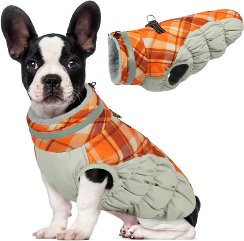 Vista 18 de Lelepet Abrigo cálido para perro, abrigo de invierno para perro, chaqueta impermeable para perros con arnés integrado reflectante de forro polar