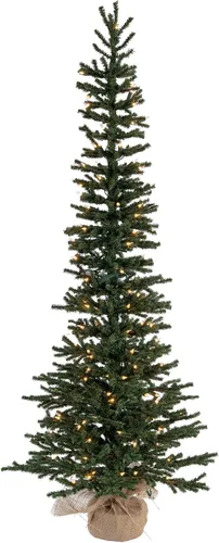 Vista 4 de Vickerman Mini árbol de Navidad artificial de pino de 5 pies, sin luz, decoración de temporada para interiores con base de arpillera decorativa