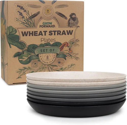 Vista 14 de Grow Forward Platos de postre de paja de trigo prémium – Juego de 8 platos de plástico duro reutilizables de 8 pulgadas – Platos irrompibles aptos