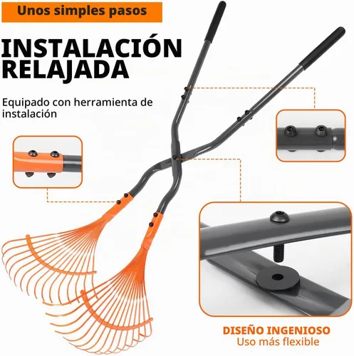 Vista 2 de Rastrillo agarrador de hojas con mango largo, rastrillos de hojas de metal, parte superior ligera de hojas y césped, recolector de hojas