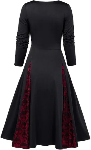 Vista 2 de LODDD Vestido de talla grande con lazo y botones simulados de encaje de Halloween para mujer.