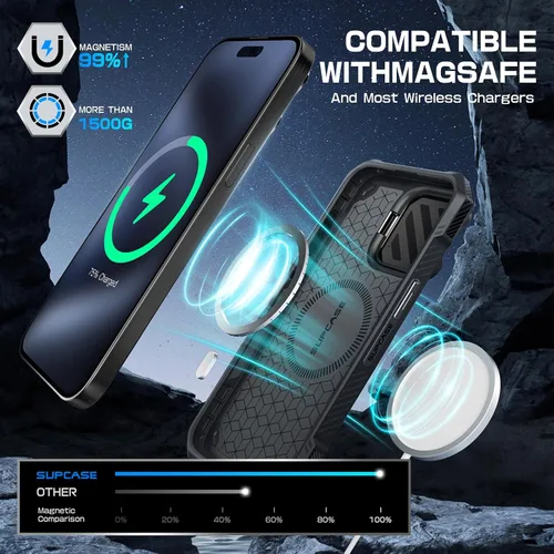 Vista 3 de SUPCASE Funda para iPhone 16e/17e con soporte (Unicorn Beetle Mag XT), [compatible con MagSafe] [Soporte integrado para cámara] Funda magnética Negro