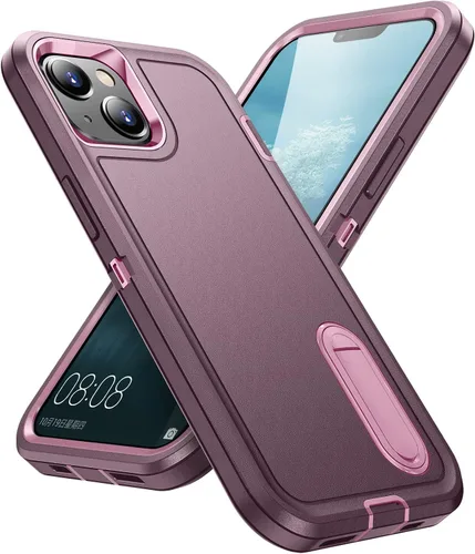 Vista 28 de IDweel Funda para iPhone 15 con soporte, protección resistente a los golpes, antiarañazos, delgada, ligera, protectora resistente, funda rígida