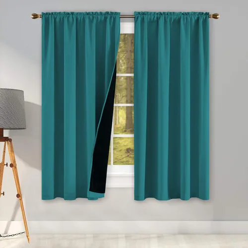 Vista 44 de KEQIAOSUOCAI Aqua - 100 cortinas opacas con forro negro para dormitorio, paneles de cortina totalmente opacas para sala de estar, cortinas aislantes