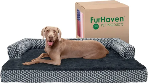 Vista 14 de Furhaven Pet – Sofá de felpa ortopédica para perro, cama con forma de L, tumbona ergonómica con contorno de cuna, cama para perros y gatos, varios