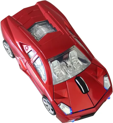 Vista 10 de Ratón inalámbrico, ratón deportivo para automóvil con faros LED, receptor USB, mouse inalámbrico en forma de coche para computadoras, laptop, Mac