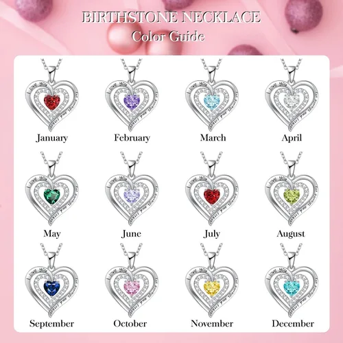 Vista 6 de Birthstone Jewelry Heart Pendant Necklace for Birthday Anniversary Presents for Mother's Day, Valentine's Day, Christmas Gemstone Necklaces for Her