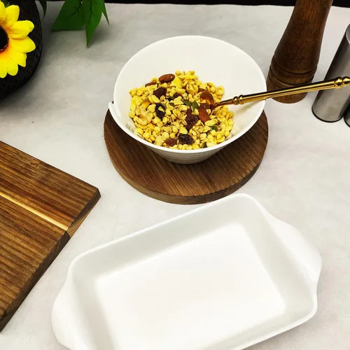 Vista 8 de Plato para hornear de 8 x 5 pulgadas, bandeja para lasaña, bandeja rectangular para hornear de 18 onzas, plato de cerámica con asas (9.8 pulgadas)