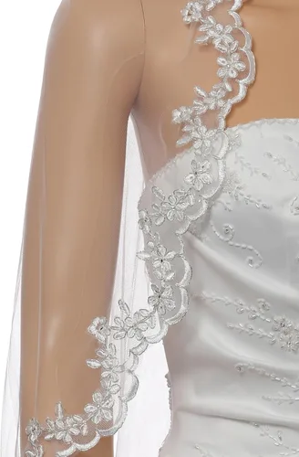 Vista 3 de SAMKY 1T 1 Tier Scallop Beaded Embroidered Lace Fingertip Length Bridal Veil 36