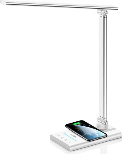 Vista 10 de AFROG - Lámpara de escritorio LED multifuncional de 5ª generación con cargador inalámbrico de carga rápida de 10 W, puerto de carga USB, 1800 lux