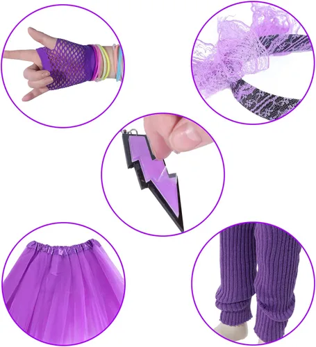 Vista 4 de Sincere Party Women's 80s Costume Set Cotton T-Shirt,Pants,Tutus,Leg Warmers,Gloves,Necklace,Bracelets,Headband,Earrings