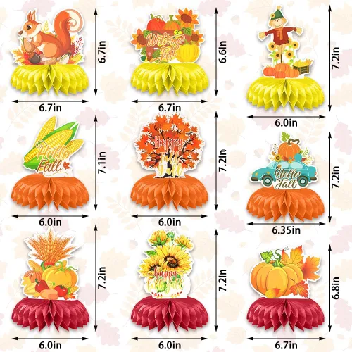 Vista 2 de Hying 9 centros de mesa de panal de otoño para mesa, centros de mesa de panal de Acción de Gracias, centros de mesa de hojas de arce de otoño