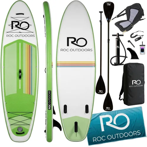 Vista 8 de Roc Tabla de remo inflable con accesorios y mochila de alta calidad, cubierta antideslizante, bolsa impermeable, correa, remo y bomba de mano.