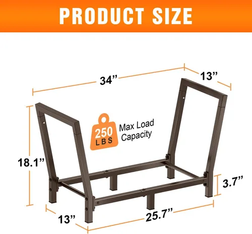 Vista 3 de Estante de leña de 34 pulgadas para exteriores e interiores, soporte de almacenamiento de madera de 2.7 pies, soporte de madera resistente