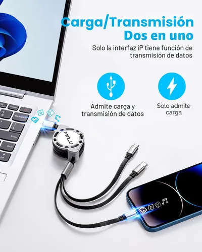 Vista 3 de Cable de carga múltiple 3A, [2 unidades de 4 pies] cable de carga múltiple retráctil 3 en 1, cable de carga rápida, adaptador de cargador USB C