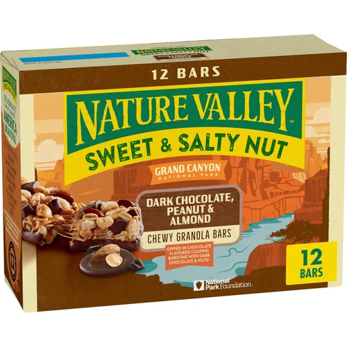Vista 24 de Nature Valley Barras de granola de nueces dulces y saladas, almendra, 15 barras, 18 onzas