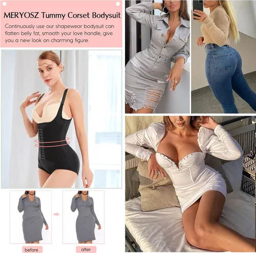 Vista 5 de MERYOSZ Body de entrenamiento de cintura para mujer, con doble control de abdomen, entallado, cuerpo completo, ombligo, corsé de cintura abierta
