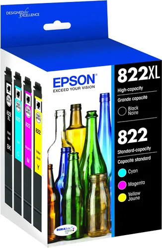 Vista 3 de Epson T822 DURABrite Ultra Ink Paquete combinado de cartuchos de color negro y estándar de alta capacidad (T822XL-BCS) y cartucho negro de capacidad
