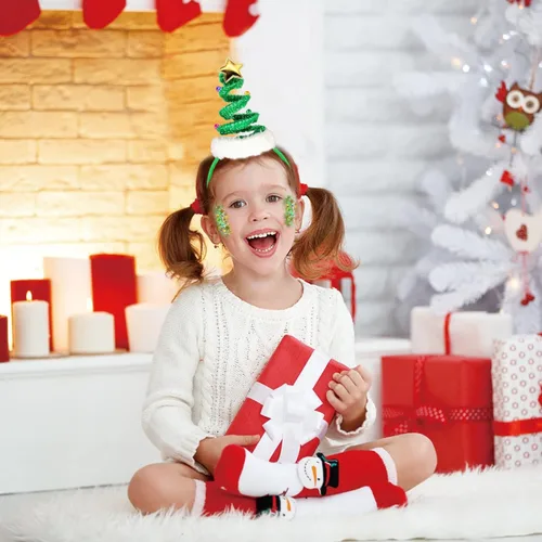 Vista 5 de FUEAWIM Diadema elástica para árbol de Navidad con campanas de Papá Noel con purpurina Chucky