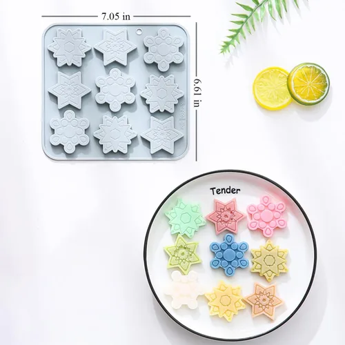 Vista 3 de Molde de silicona de 18 cavidades para congelar copos de nieve y chocolate, 3 formas diferentes, antiadherentes, moldes para hornear para hacer