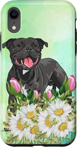 Vista 8 de Funda para iPhone 15 con diseño floral de Staffordshire Terrier Dog Daisy Tulipán Flores Pitbull