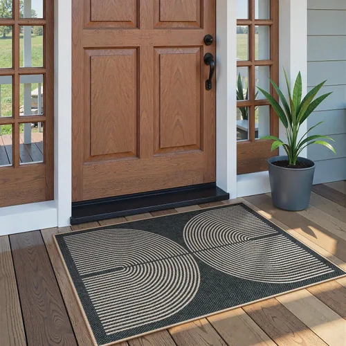 Vista 81 de Lahome Tapetes geométricos para puerta de interior para entrada, alfombra antideslizante lavable de 2 x 3 negro / neutro