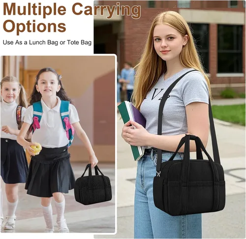 Vista 5 de KUBYA Lonchera de Pana Bolsa de Almuerzo para Mujeres y Hombres, Linda Fresa Pequeña Aislada Reutilizable Trabajo A Prueba de Fugas Simple Loncheras