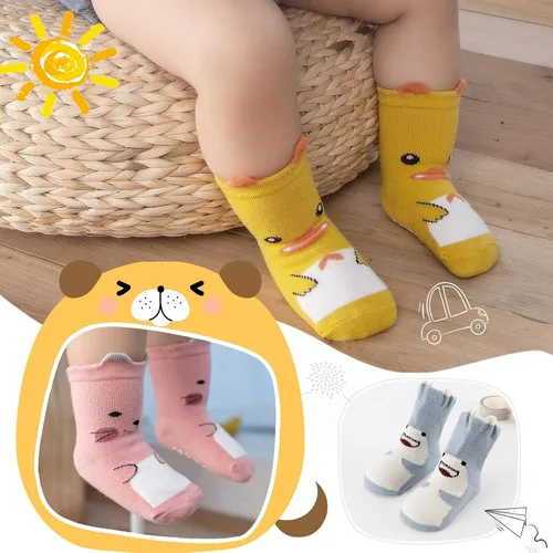 Vista 4 de Fanairy Toddler Animal Non Skid Crew Socks with Grips Baby Infant Boy Girl Non Slip Cotton Socks 6 Pairs