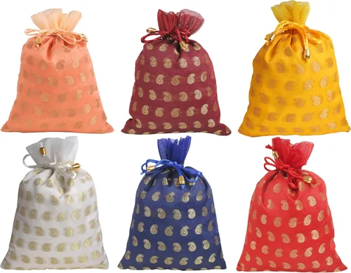 Vista 10 de Touchstone Drawstring Bags Indian Handcrafted Pouches Potli for Gifts Elefante_Multicolor (paquete de 20)