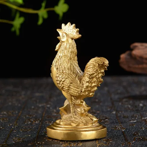 Vista 3 de BRASSTAR Estatua de Feng Shui de latón auspicioso gallo/pollo/gallo oficina en casa talismán decorativo figura de oro regalo para colección PTZY048