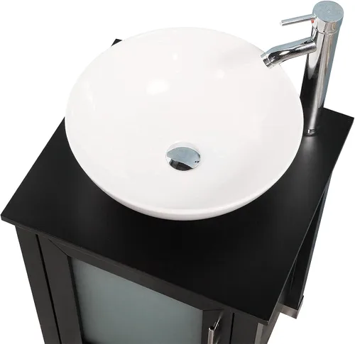 Vista 5 de Mueble de baño de 20 pulgadas con lavabo combinado, fregadero de cerámica circular blanca (negro)