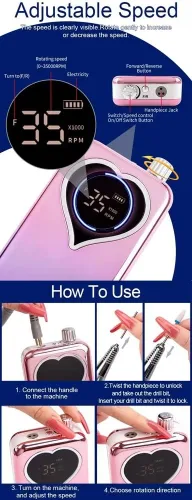 Vista 4 de Taladro de uñas de color degradado portátil recargable inalámbrico taladro de uñas 35000Rpm