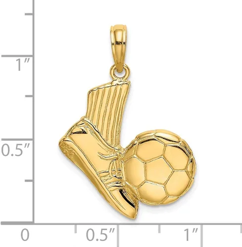 Vista 2 de Colgante de oro amarillo macizo de 14 quilates, diseño de balón de fútbol 2-D, 0.748in