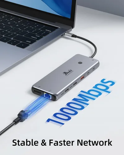Vista 7 de Estación de acoplamiento USB C 13 en 1, monitor doble, pantalla triple, 8 puertos USB C/A, Ethernet, audio, concentrador USB C LIONWEI para MacBook
