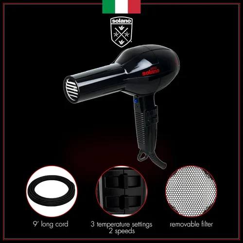 Vista 2 de Solano Vero Ceramic - Secador de pelo iónico, antiencrespamiento, suavidad y brillo, secador de cerámica de alto rendimiento de 1600 W, secador