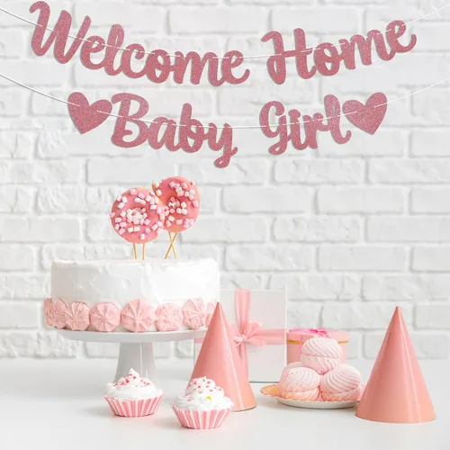 Vista 5 de Cartel de bienvenida a casa para bebé, decoración rosa para baby shower, revelación de género, decoración interior y exterior, purpurina dorada rosa