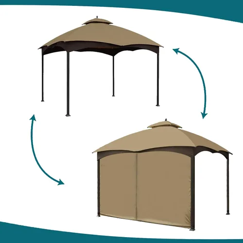 Vista 7 de Cortina Universal de Repuesto para Privacidad de Gazebo - Wonwon Panel de Privacidad con Toldo y Cierre para Gazebo al Aire Libre de 10 x 10 Pies