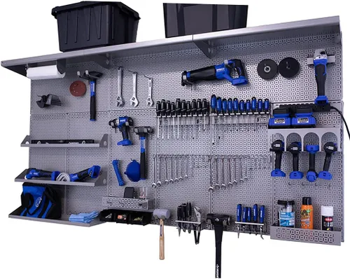 Vista 37 de OmniWall Weekend Warrior XL - Sistema de organización de pared de metal (negro/azul)