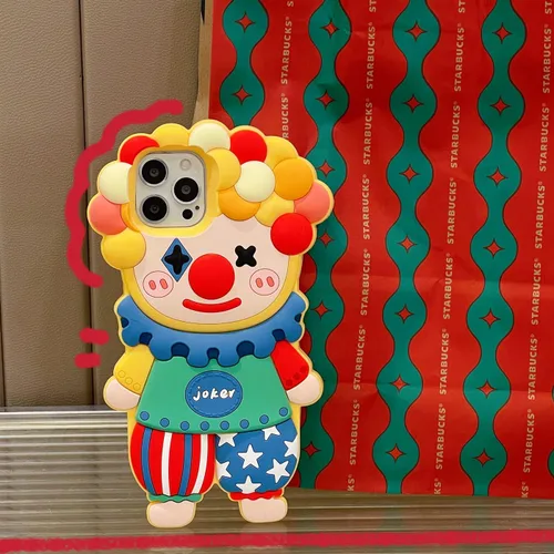 Vista 6 de Funda fea compatible con iPhone 11, 3D Kawaii payaso caricatura, divertido protector de silicona suave a prueba de golpes para mujeres y niñas