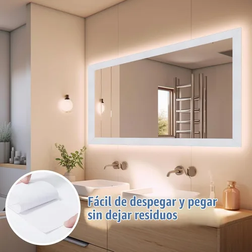 Vista 4 de WADILE 10 m de cenefa de papel pintado de grano de madera blanco, marco de espejo extraíble, impermeable, papel de pared autoadhesivo, para pegar