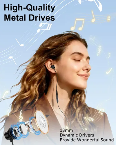 Vista 2 de Auriculares con cable, auriculares Jack de 0.138 in con cable, auriculares de Apple intrauditivos con micrófono Noise Cancelling Corded for 3.5mm