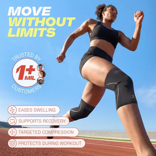 Vista 2 de Rodillera de compresión con soporte para rodilla para hombres y mujeres para lesiones en ligamentos, alivio del dolor en las articulaciones, correr