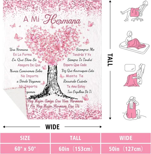 Vista 7 de Regalo para Hermana, Regalos para Hermana en Español Manta 60x50 pulgadas, Regalos para Hermana Día de la Madre, Regalos de Día de la Madre