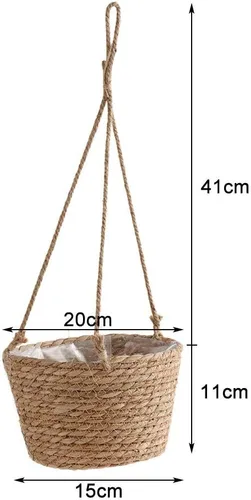 Vista 5 de WYSRJ - Maceta colgante de cuerda de yute de 8 pulgadas, cesta tejida para plantas, macramé, soporte para plantas, cestas de almacenamiento