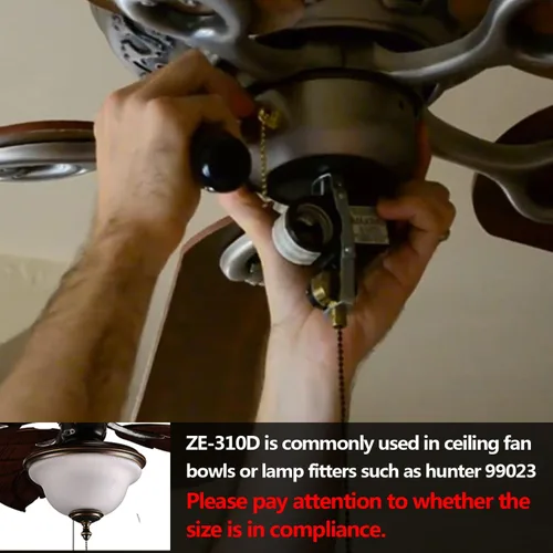 Vista 2 de Ventilador de techo con interruptor de zócalo de 2 luces Zing Ear ZE-310D ZE-109M, interruptor de cadena de tracción para lámpara de ventilador
