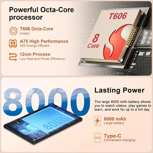 Vista 2 de Tablet de 10 pulgadas, 22 GB de RAM+128 GB ROM+1 TB Expand, Android 14 Tablet con teclado y mouse, batería de 8000 mAh, pantalla IPS de 1280 x 800