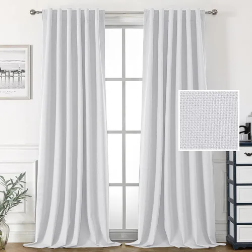 Vista 19 de H.VERSAILTEX Cortinas 100% opacas con aspecto de lino para dormitorio, cortinas de bloqueo de luz con doble cara de lino con pestaña trasera